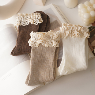 2026春款 高颜值复古lolita中筒棉袜 蕾丝花边女袜 奶油风 xws法式
