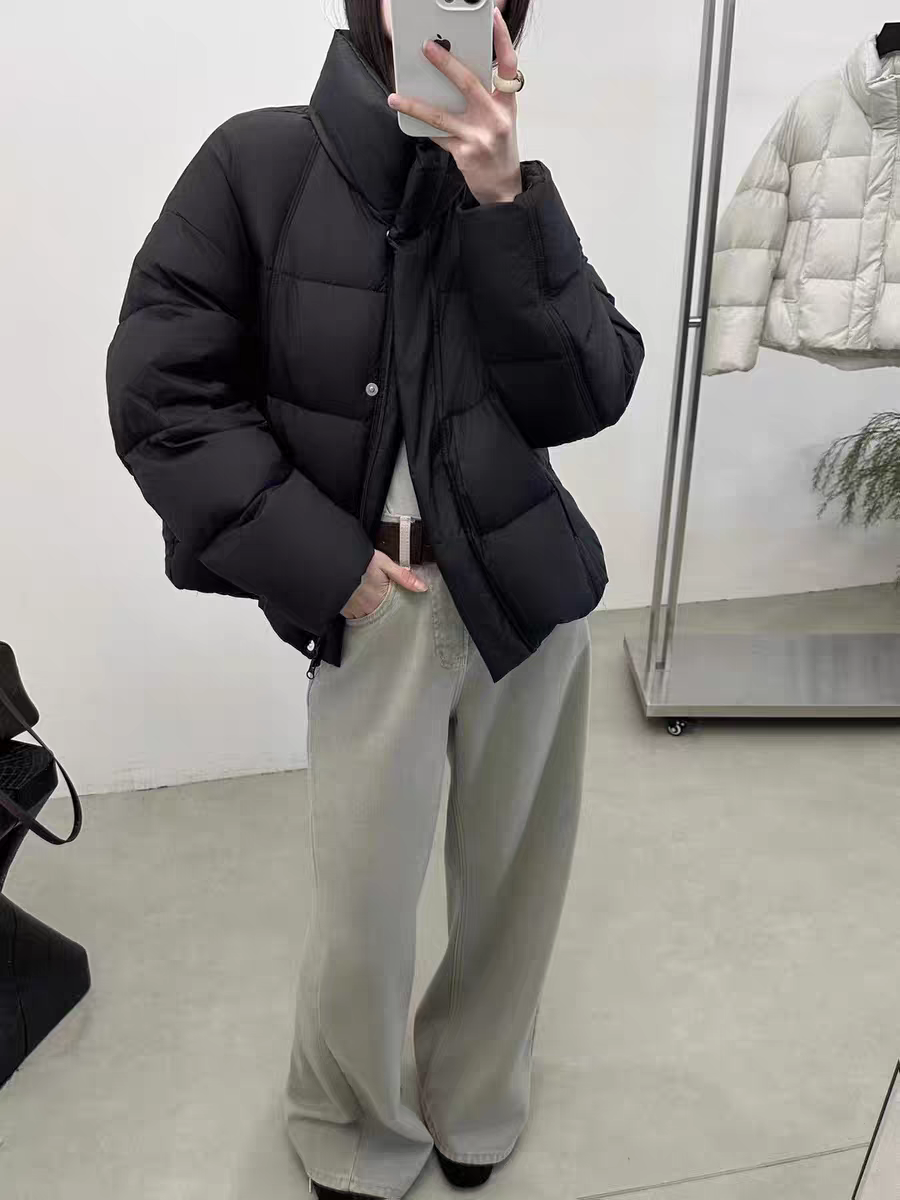 黑色立领豆腐块羽绒服2025冬季新款韩版保暖小个子显瘦上衣外套