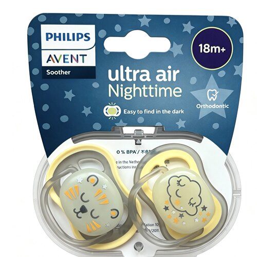 18月+以上夜光发亮光飞利浦新安怡安抚奶嘴ultra air四孔透气奶嘴