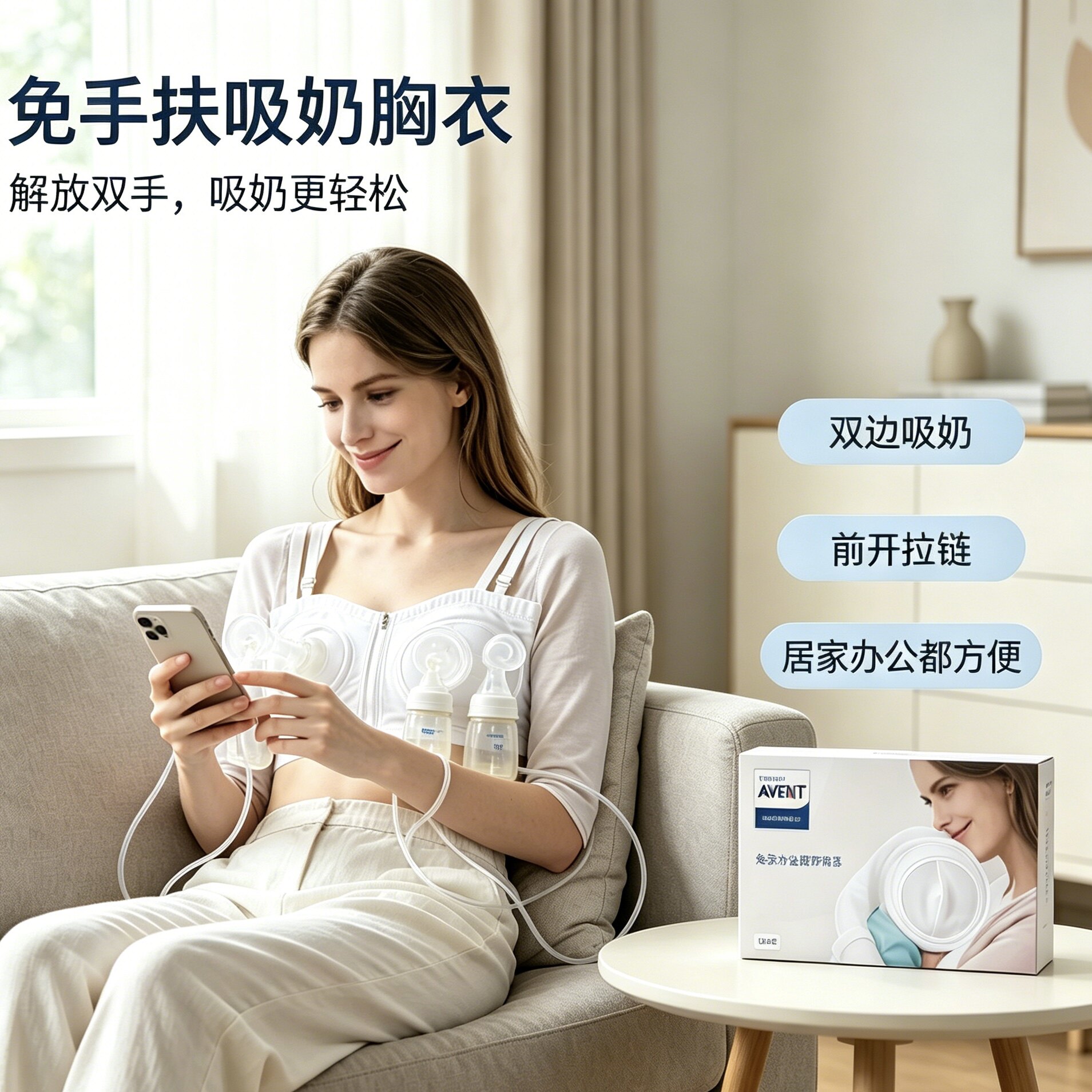 新安怡新款电动双边吸奶器免手扶文胸哺乳内衣孕妇胸罩产后喂奶贝