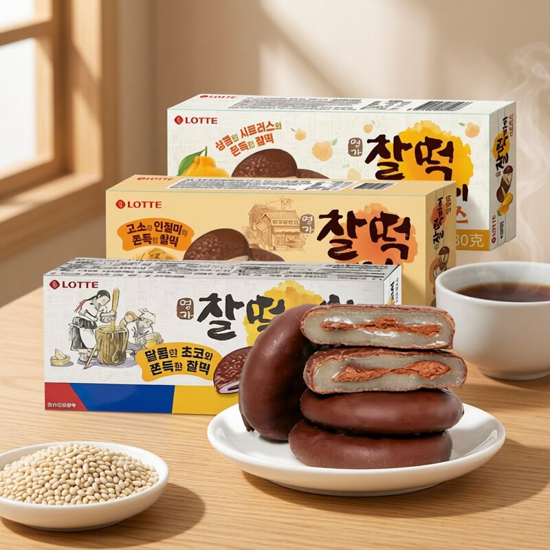 韩国进口食品乐天豆粉夹心巧克力打糕软糯麻薯年糕饼香甜可口180g