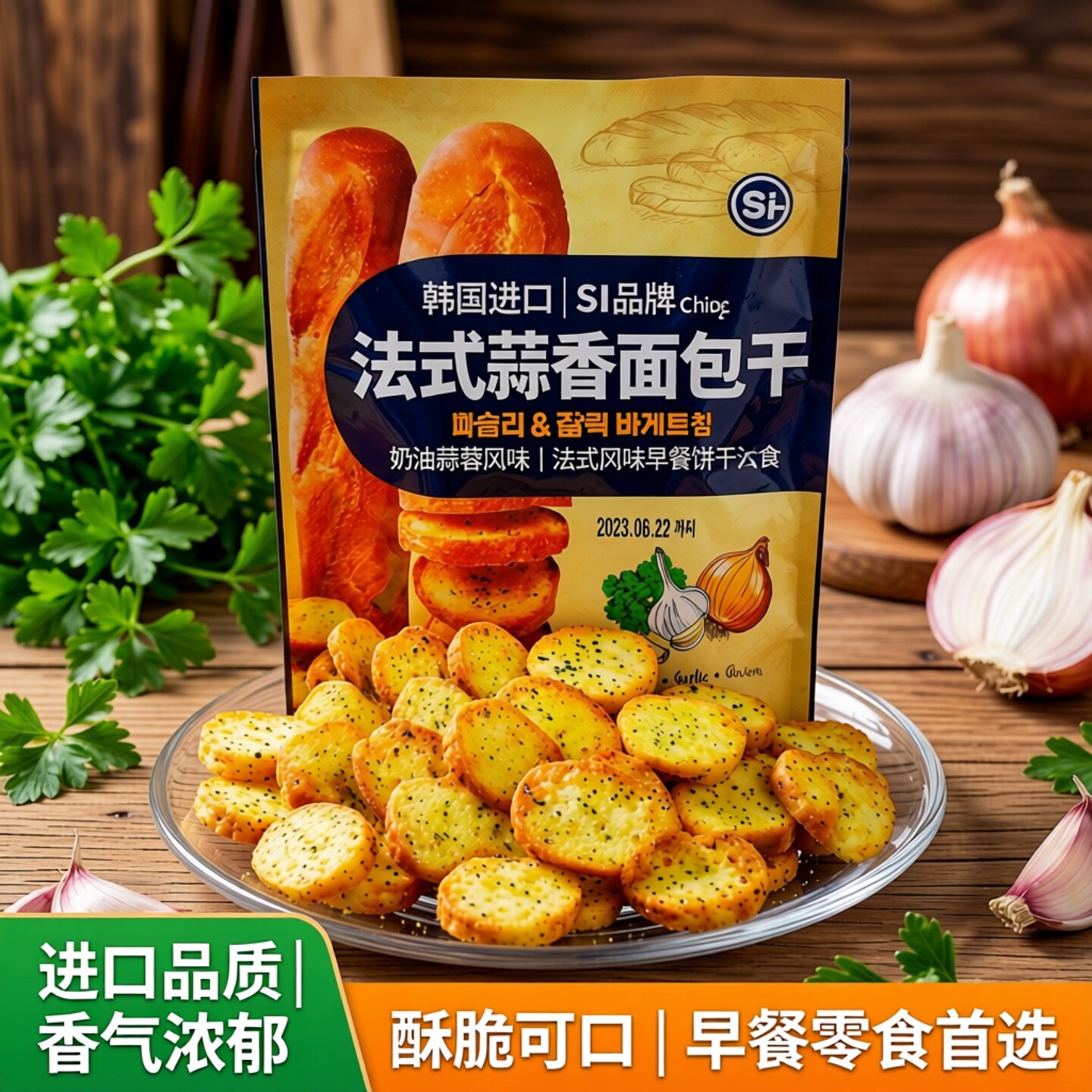 蒜香面包干韩国酥脆进口零食