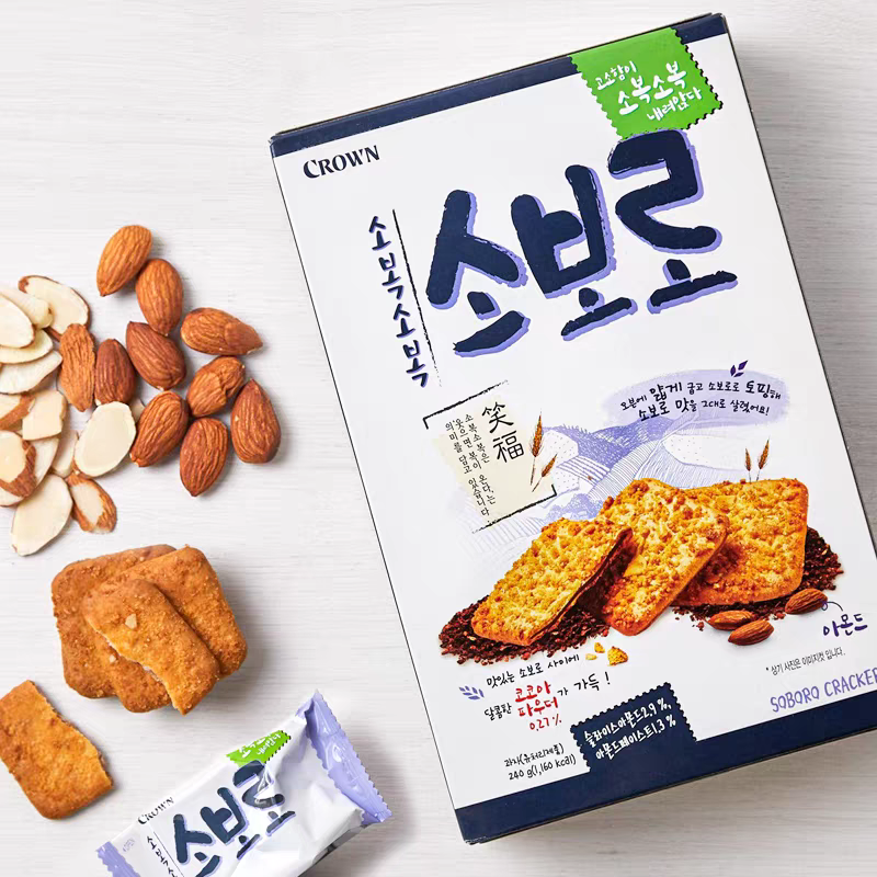 韩国进口零食 克丽安crown笑福香酥扁桃仁代餐休闲下午茶薄脆饼干