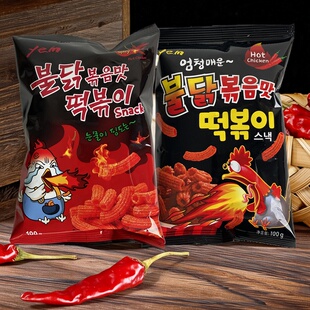 韩国进口YEM年糕条火辣鸡肉辣鸡肉味辣膨化脆条休闲零食小吃袋装
