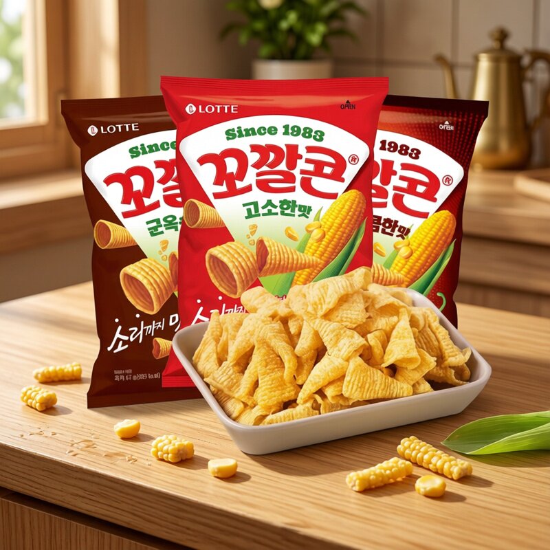 包邮韩国进口乐天妙脆角香浓玉米味辣脆脆角尖角膨化休闲膨化零食