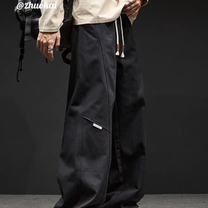 网图片 男款春秋新款美式复古卡其色休闲长裤潮牌解构直筒工装裤图片