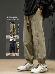 2025春秋新款潮牌休闲裤子美式复古机能伞兵裤个性拼接束脚裤