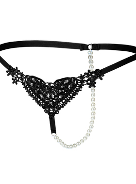 内裤女生性感丁字裤珍珠按摩t裤低腰无痕镂空黑色 G-String Thong