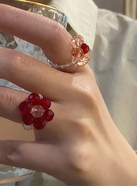 一字姑娘女串珠小巧戒指