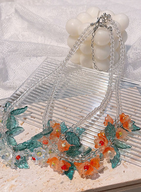 一字姑娘琉璃珠子女度假锁骨链