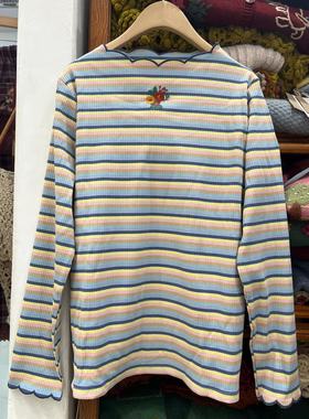 静秀阁.熊姑娘条纹打底衫60169