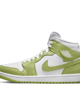 Jordan女士Air Jordan 1 Mid绿色蛇纹减震中帮板鞋运动DV2959-113