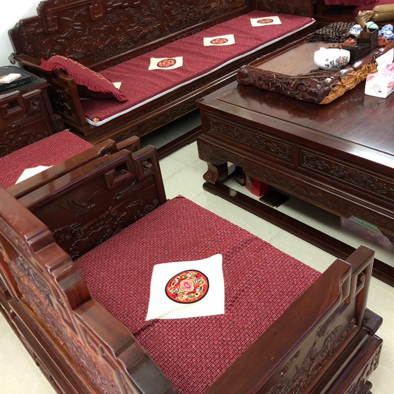 中式红木椅子坐垫实木餐椅垫夏季亚麻透气四季垫子防滑海绵垫定制