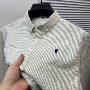 男士 衬衫 刺绣小马商务休闲上衣潮 竖条纹长袖 保罗品牌100%纯棉秋季