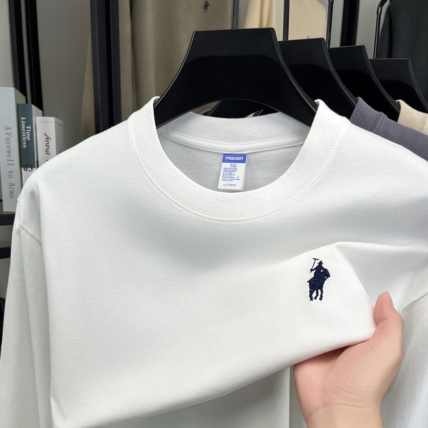 保罗刺绣纯棉长袖T恤男春秋季简约t恤圆领上衣内搭秋衣卫衣男套头,男装,T恤,淘宝优惠券,粉丝福利购,淘宝优惠卷