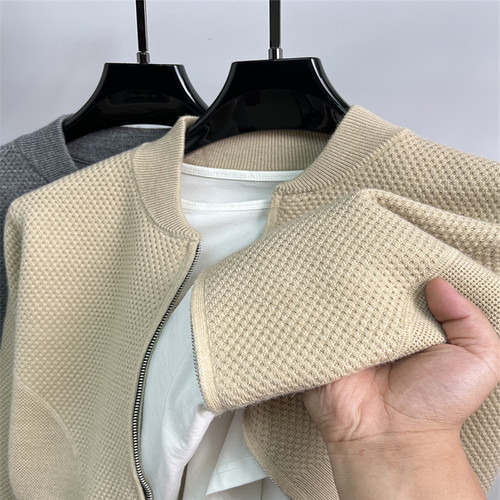 棒球领开衫男针织衫秋冬季纯色简约毛衣外套修身线衣男装拉链夹克