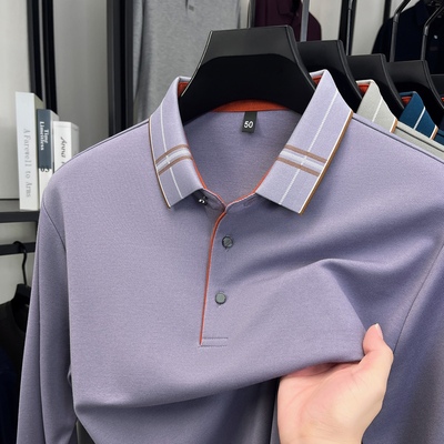 男士polo衫长袖桑蚕丝t恤翻领春秋季2025新款高端商务休闲含羊毛
