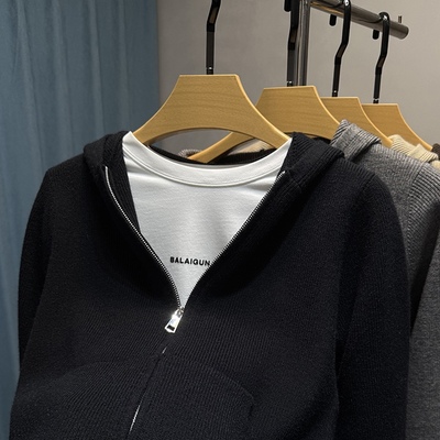 拉链连帽针织衫开衫男卫衣春秋季纯色运动毛衣外套男休闲外搭线衣