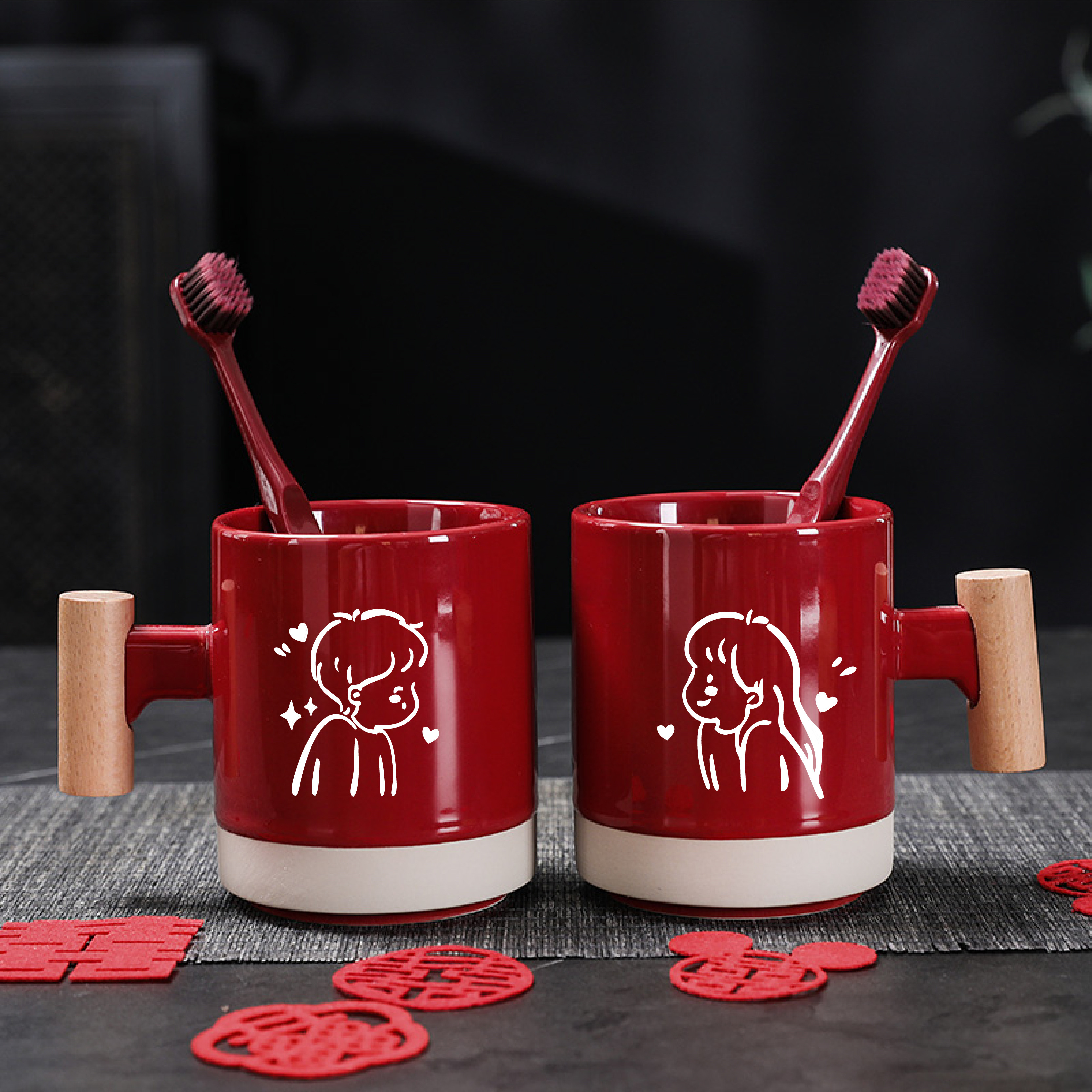 结婚洗漱杯红色漱口杯