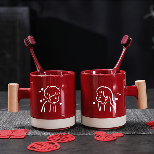 结婚洗漱杯红色漱口杯