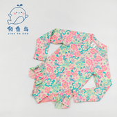 鲸鱼岛新款 女童长袖 防晒来连体拉链荷叶边泳衣温泉泳池