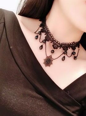 黑色花朵吊坠蕾丝项链链女时尚轻奢个性气质高级感配饰新款颈链潮
