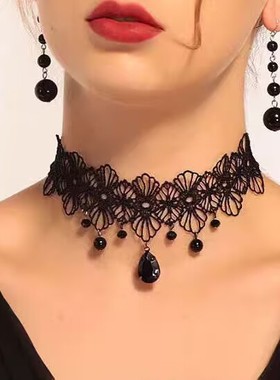 女士气质蕾丝项链颈饰个性水滴吊坠吊坠夸张热销精致花边锁骨链