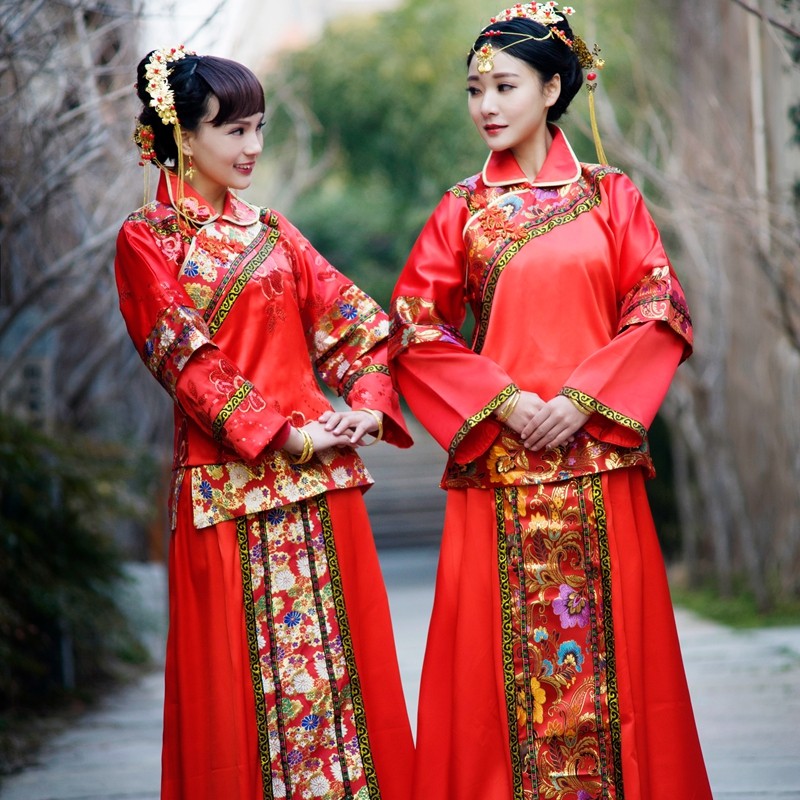 懿沉香新中式嫁衣坐床秀禾服 古式婚礼新娘礼服 结婚敬酒喜服