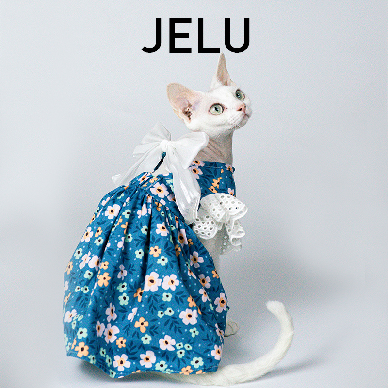 JELU 吉鹿 春夏无毛猫衣服德文裙子小清新蝴蝶结田园露背仙女风