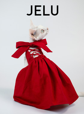 JELU 吉鹿 无毛猫斯芬克斯德文纯棉衣服裙红礼服蝴蝶结优雅贵气