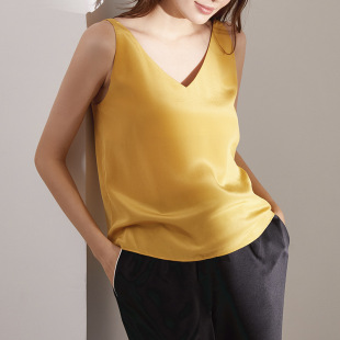 6A级100%桑蚕丝真丝吊带真丝双绉女睡衣背心打底V领性感原厂正品