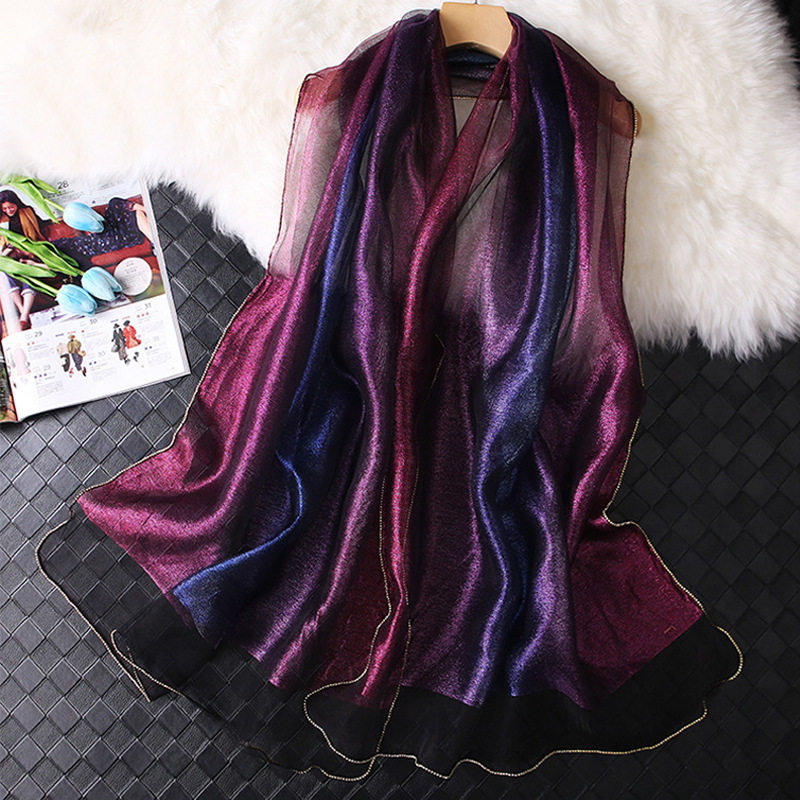 新款欧根纱丝巾女春秋韩版百搭双层渐变防晒纱巾围巾披肩两用纱巾