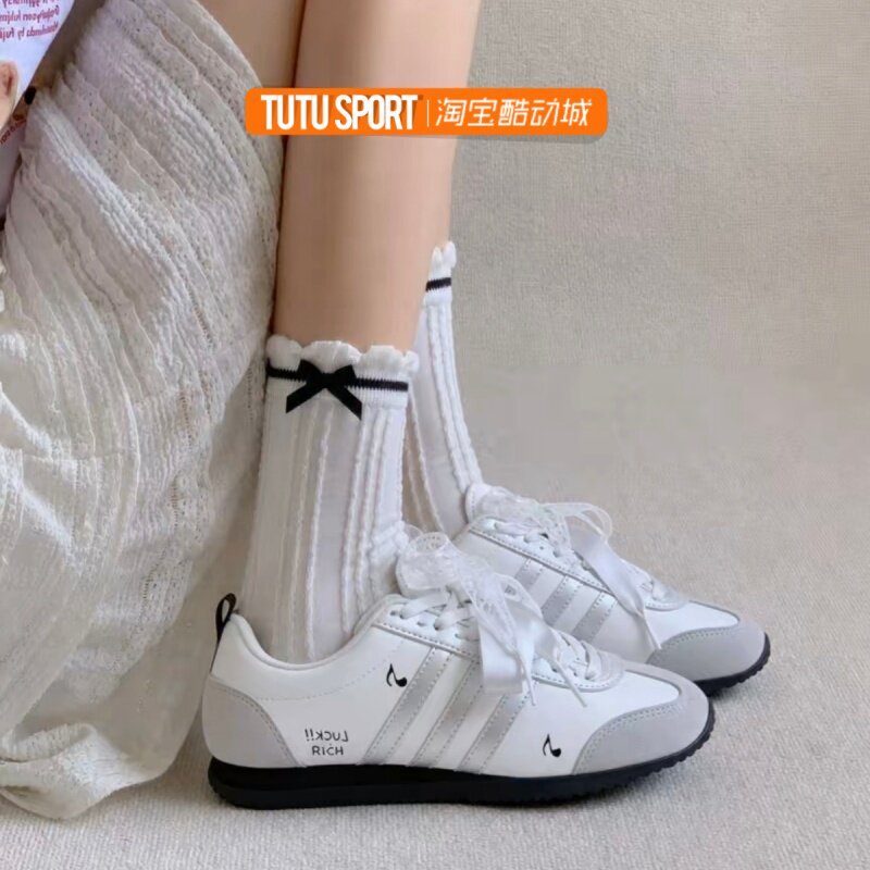 球鞋定制 Adidas Vs Jog 2.0复古蕾丝珍珠千禧百搭女子低帮德训鞋