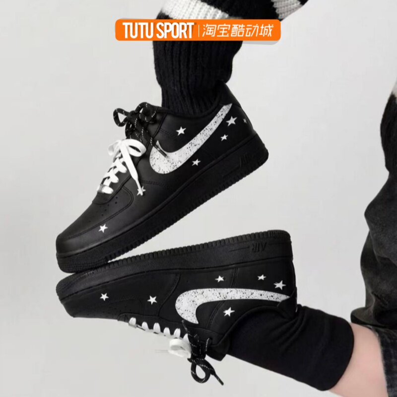 球鞋定制 Nike Air Force 1 星际武士 潮流黑白增高男女低帮板鞋