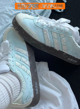 定制球鞋 adidas IC77 薄荷奶绿 VL Court 低帮板鞋 女款 白绿色