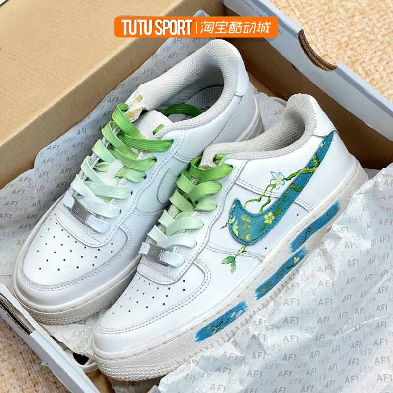球鞋定制Nike Air Force 1 空军 梵高盛开的杏花油画涂鸦男子板鞋