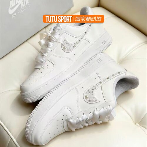 球鞋定制 Nike Air Force 1 璀璨星辰 纯白百搭 男女情侣七夕板鞋