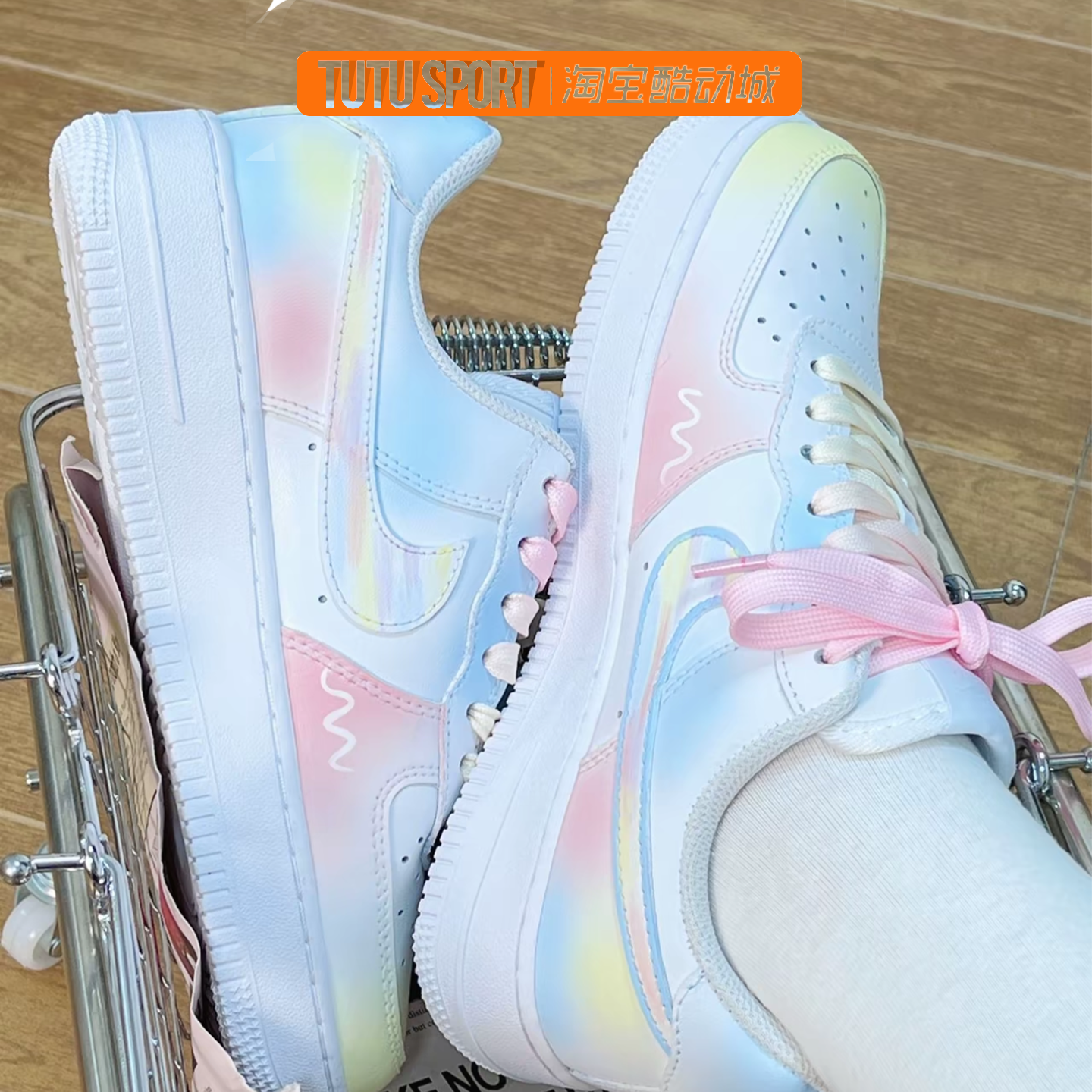 定制球鞋 Nike Air Force 1 Low 空军浪漫彩虹糖低帮板鞋 GS 蓝粉