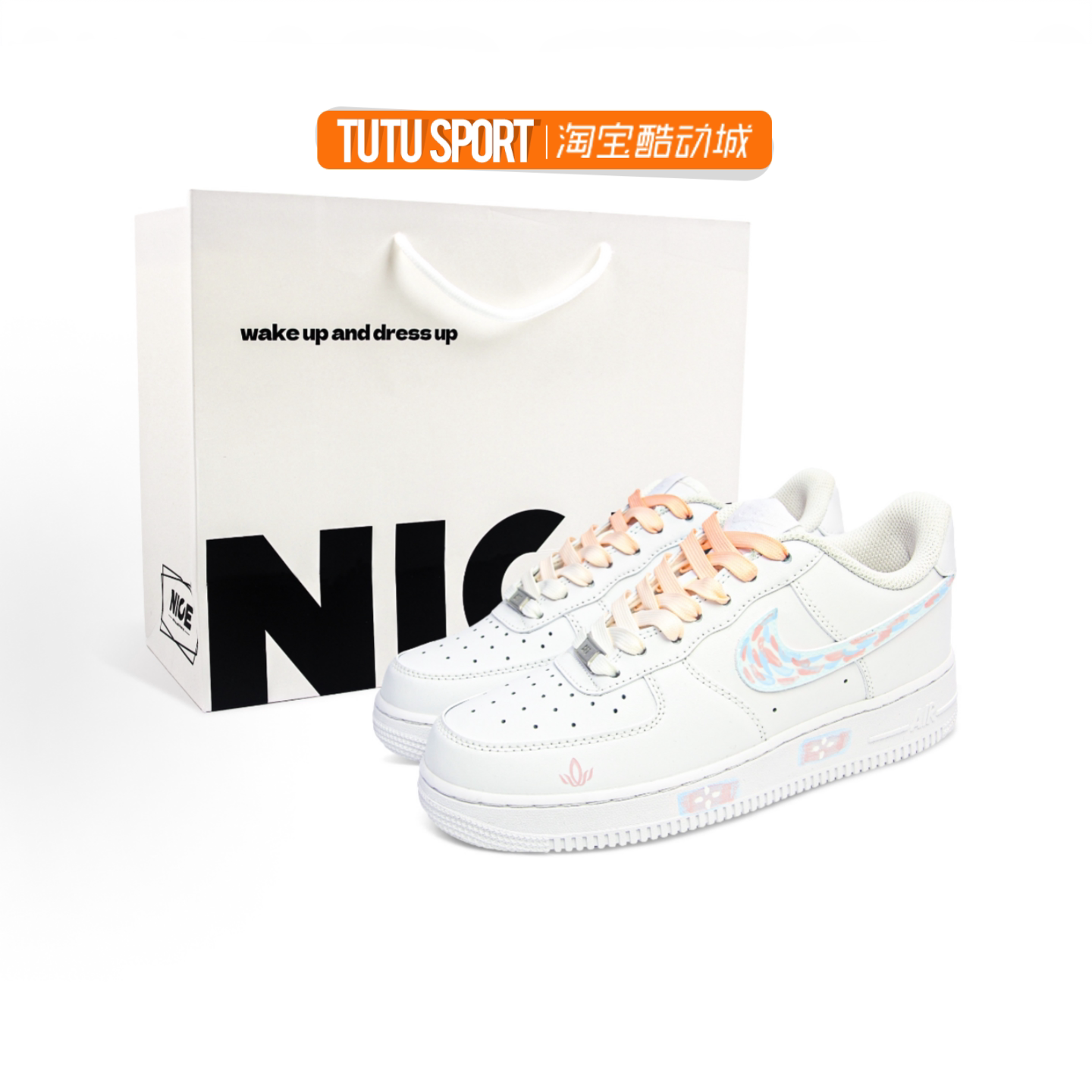 球鞋定制 Nike Air Force 1 霓虹轻语 纯白手绘男女情侣低帮板鞋