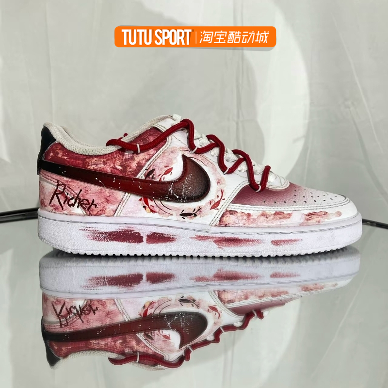 球鞋定制 Nike Court Low 鱼游惊鸿 CNY龙年 黑红白男款低帮板鞋