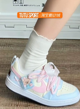 球鞋定制 Nike Court Borough 酥酥熊 可爱俏皮蓝色低帮女子板鞋