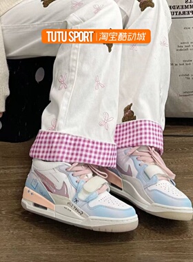 球鞋定制 Jordan Legacy 312 方盒之舟 粉蓝色涂鸦女子复古篮球鞋