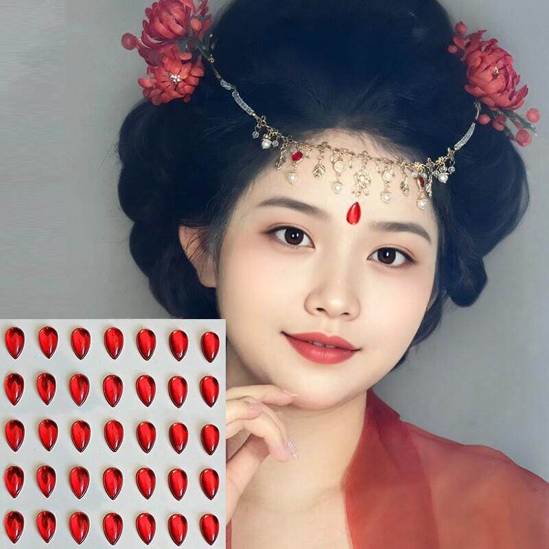 中国红古装眉心美人痣贵妃观音汉服新娘脸部照相馆拍照压克力钻贴