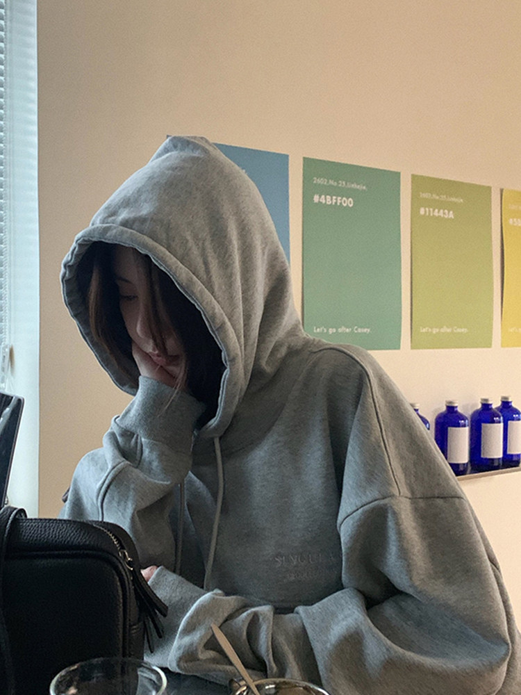 LIL CHER gray hooded sweatshirt women loose Korean edition 2021 new spring and autumn thin lazy wind jacket top