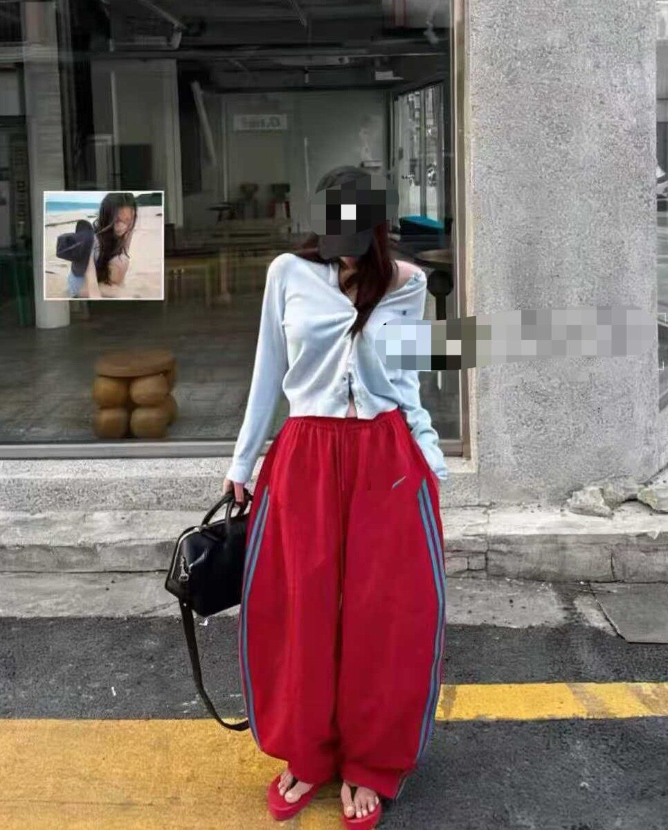 MAOMAO两条杠休闲弯刀裤女2026新款欧美风宽松显瘦抽绳运动裤2916