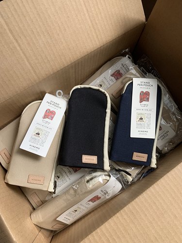 日本正版站立式笔袋化妆收纳袋大容量棉帆布简约时尚商务办公