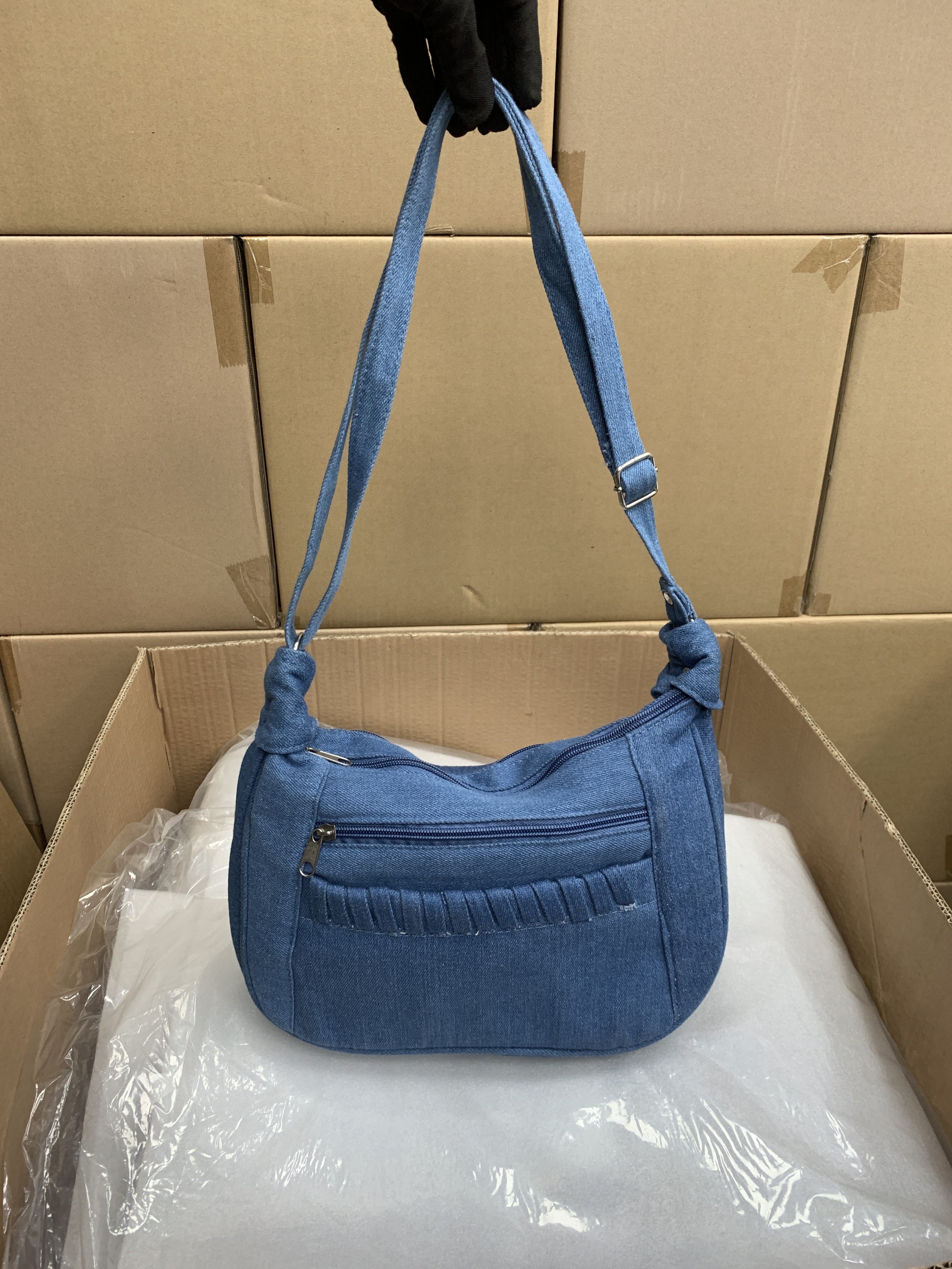 出口欧美水洗牛仔布简约单肩斜挎包包女软面帆布包