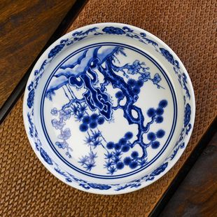 景德镇青花松竹梅壶承干泡台陶瓷壶承单层茶承壶托果盘家用垫茶托