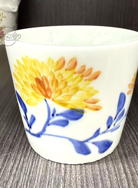 手工景德镇手绘功夫茶具菊花茶杯白色陶瓷防烫泡茶杯单杯小可乐杯