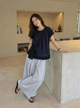 TG 夏日白月光 木耳边甜美小飞袖冰感透气衬衫2026新款上衣26644